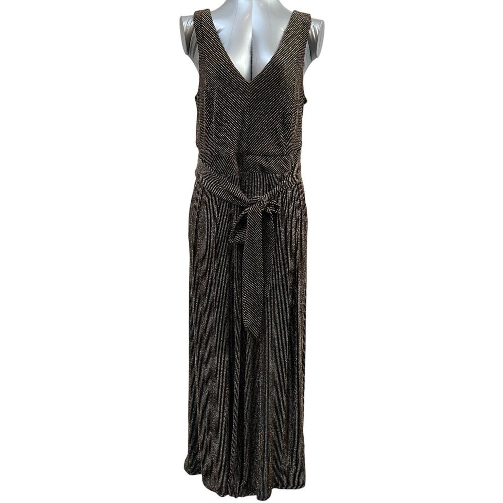 Torrid Jumpsuit Size 0X Plus Black Gold Metallic Glitter Shimmer Wide Leg Party